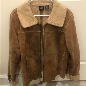 Genuine tan leather sherpa jacket